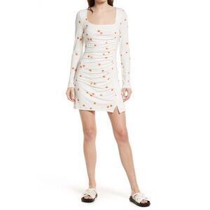 Free People Celia Floral Square Neck Long Sleeve Dress In Ivory Combo -